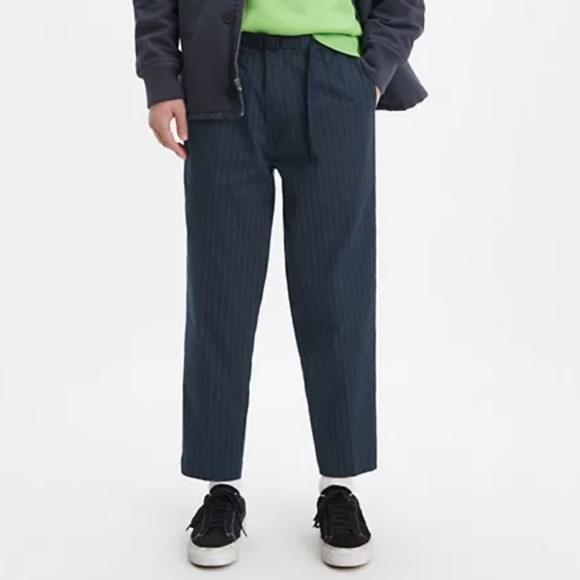 LEVI'S Premium Pull On Taper Pants Navy Blue Pinstripe Size S - Picture 1 of 16